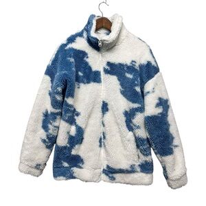 Jaded London Womens Size M White and Blue Cloud Oversized Sherpa Coat Full‎ Zip